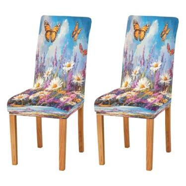 Imagem de CEBUGI Capas de cadeira para sala de jantar flores silvestres borboletas elásticas protetoras de cadeira laváveis e removíveis para casa, restaurante, banquete, festa, pacote com 2
