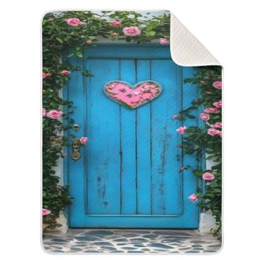 Imagem de xigua Cobertor de algodão para bebês com porta azul com coração, cobertor leve e macio para berço, carrinho de bebê, cobertores de berçário, 76 x 101 cm