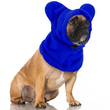 Imagem de Clysee Chapéus de inverno para cães, orelhas silenciosas para cães, aquecedores de pescoço, cachecol com capuz, capa de proteção contra ruído, gorro de cabeça, fantasia para cães e gatos (azul, M)