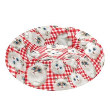 Imagem de SEHANY Cama de cachorro com estampa de gatos fofos, removível e lavável, pequena, redonda para gatos, cama fofa super macia para animais de estimação com fundo antiderrapante para cães pequenos e