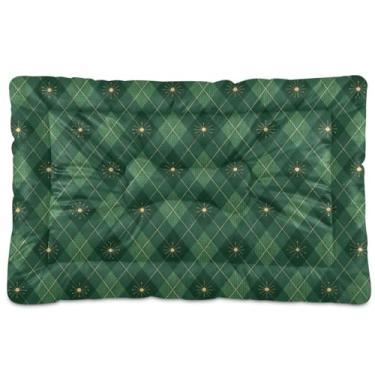 Imagem de Wassud Cama de cachorro xadrez verde padrão de estrelas tapete lavável para animais de estimação para cães e gatos, almofada de cama de viagem antiderrapante, almofada de canil para ambientes internos
