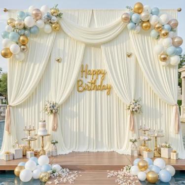 Imagem de Cortina de fundo marfim de 18,3 x 4,3 m para festas, 12 painéis sem vincos, 3,5 m de comprimento, pano de fundo para fotos, pano de fundo para fotos de casamento, aniversário, reunião