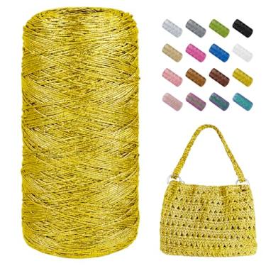 Imagem de JeogYong Cordão de macramê metálico de 1 mm x 525 metros, fio dourado com glitter para sacos de crochê, fio de macramê brilhante para pingentes de crochê, decoração de casa, artesanato DIY