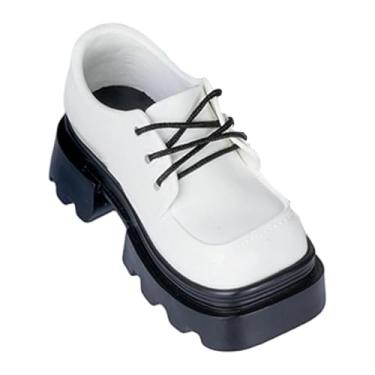 Imagem de menolana 2 pares de sapatos para boneca em escala 1/4, calçados de PVC para uso diário, sapatos de bico quadrado para fantasias e brinquedos femininos, Branco