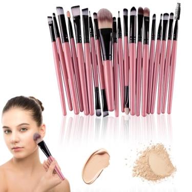 Imagem de Conjunto de pincéis de maquiagem 20 peças de pincéis profissionais para o rosto para os olhos, base, sombra, contorno, pó, kit Kabuki, uso em viagem (rosa)