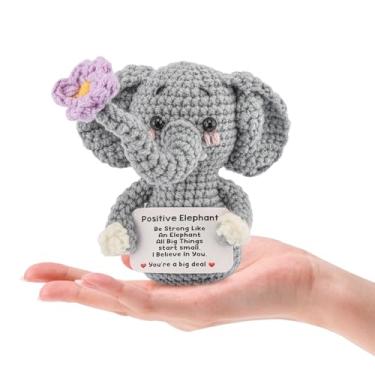 Imagem de Mini Positive Crochet Animals Elephant with Message Card Emotional Support Crochet Plush Encouragement Funny Christmas Birthday Gifts for Women Elephant Gift for Women Friend Decor for Home Office