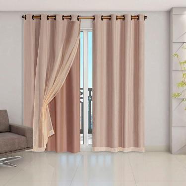 Imagem de Cortina Blackout Pvc Com Tecido Voil 2,80 M X 2,30 M 100% Poliéster - Avelã