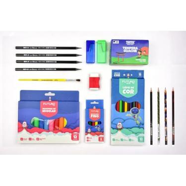 Imagem de Kit Escolar Infantil Material Escolar Item Papelaria Barata - 43 Itens (MENINOS)