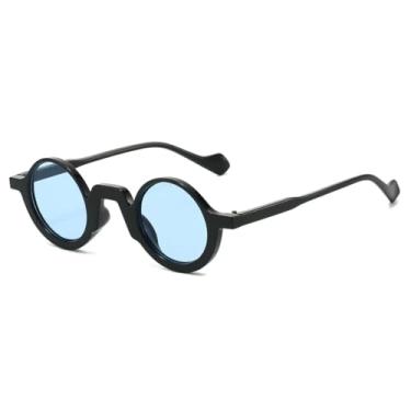 Imagem de Óculos de Sol Retrô Redondos com Estampa de Leopardo para Mulheres, Armação Irregular e Proteção UV400 (Preto e Azul)