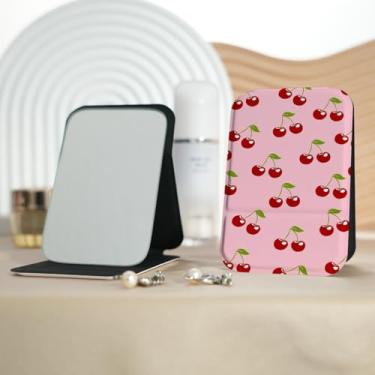 Imagem de Espelho de maquiagem portátil xadrez cereja estilo milenar, mini espelho de maquiagem portátil dobrável, espelho de contorno quadrado portátil flip independente, adequado para todos em qualquer