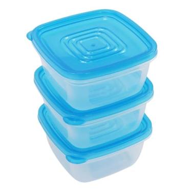 Imagem de Conjunto com 3 Potes Plásticos Quadrados com Tampa, 550ml, Cores Sortidas, Livre de BPA, 10x13x13cm