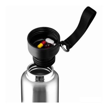 Imagem de Garrafa em Inox Parede Dupla 500ml Com Copo e Porta Objetos Azul – Prático, Funcional e Ideal para o Dia a Dia