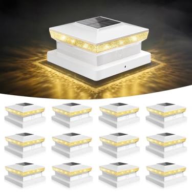Imagem de VOLISUN Luzes de poste solar, luzes IP64 à prova d'água movidas a energia solar para postes de madeira/vinil 4 x 4 e 5 x 5. Modos de cor dupla com lente de cristal fosco (pacote com 12 unidades)