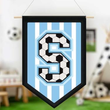 Imagem de Faixa de lona de parede pendurada de futebol, faixa azul do alfabeto, faixa de flâmula, decoração de arte de parede para sala de aula, quarto de menino, Copa do Mundo FIFA Jersey futebol entusiasta