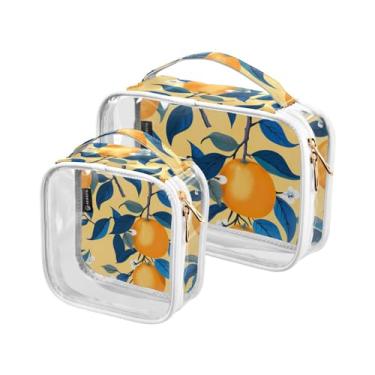 Imagem de GAIGEO Papagaios em folhas de palmeira e flores bolsa de cosméticos impermeável, sacos de higiene pessoal transparentes para viagens para mulheres, pacote com 2, Laranja azul ramo laranja-7, one size