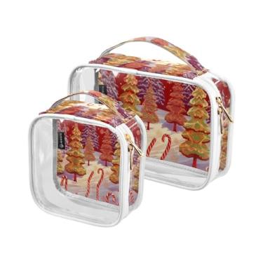 Imagem de GAIGEO Conjunto de bolsas de cosméticos transparentes Birds in Winter Cloths, bolsa para líquidos de viagem, bolsas de acessórios de viagem, pacote com 2, Bengala doce de Natal e floco de neve - 1