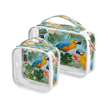 Imagem de GAIGEO Conjunto de 2 peças de bolsa de maquiagem Day of the Dead com desenho animado de gatos esqueleto, bolsas transparentes para viagem, bolsa de higiene masculina transparente, pacote com 2