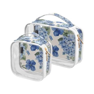 Imagem de GAIGEO Bolsa cosmética de PVC Dragonfly in Turquoise Guirlanda, bolsa de higiene para carro, bolsas de beleza para viagens femininas, pacote com 2, Flor azul verde verde branca, one size