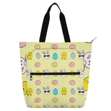 Imagem de GAIGEO Lindos coelhinhos da Páscoa, ovos, bolsa de trabalho amarela para mulheres, bolsas de tecido de lona, faculdade, escola, viagens, amantes de livros