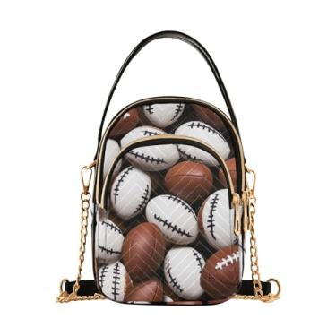 Imagem de Bolsa tiracolo feminina Husky usando um chapéu de pirata, bolsa pequena com alça de ombro, bolsa transversal de outono, Muitas bolas de futebol americano - 4, One Size