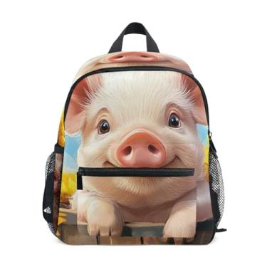 Imagem de GAIGEO Cute Pig Print Sunflowers Child Backpack 10x4x12 In, Toddler Boy Backpack with Water Bottle Pockets, Whistle Buckle