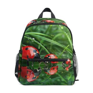 Imagem de GAIGEO Ladybugs Droplet Grass Green Childrens Backpack Girls Backpack with Front Pocket, Safety Whistle for Ages 3-8