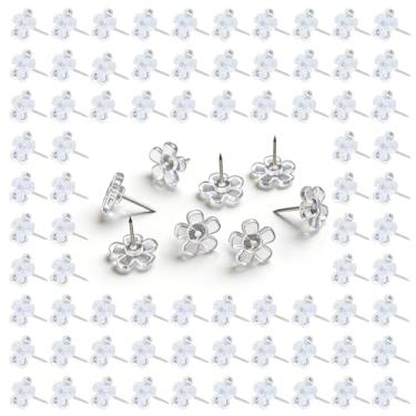 Imagem de 100 pinos de pressão de flores, tachinhas de polegar decorativas transparentes para quadro de cortiça parede quadro de avisos escolar, casa ou escritório