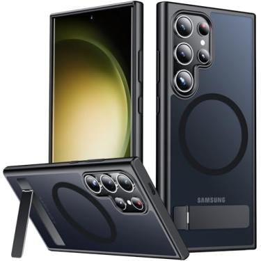 Imagem de SPIDERCASE Capa magnética para Samsung Galaxy S23 Ultra, [3 formas de suporte] [proteção contra quedas de grau militar] com suporte invisível à prova de choque, capa fina para celular, preta