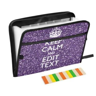 Imagem de Pasta expansível personalizada à prova de fogo com glitter Keep Calm Organizador de documentos personalizado para escola e escritório