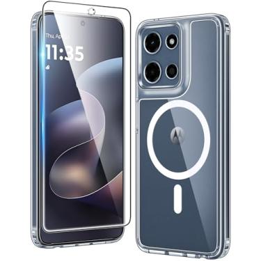 Imagem de FNTCASE Capa para Motorola Moto G-Power-5G-2025: Capa magnética de proteção contra quedas de grau militar antiamarelamento - Capa protetora resistente à prova de choque transparente (transparente)