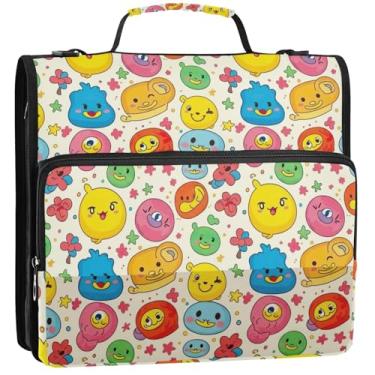 Imagem de Fichários duráveis com 3 anéis de 3 anéis de 3 anéis coloridos de personagens de desenhos animados com zíper, portfólio organizador para 500 folhas, bolsa escolar com alça de ombro, 34,5 x 31,5 x 9 cm