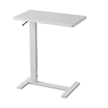 Imagem de Kasinali Mesa de cabeceira branca com rodas ocultas, mesa de cabeceira médica ajustável pneumática de altura, mesa de cama de hospital, carrinho móvel para laptop e bandeja de rodinhas - 69,8 cm