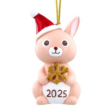 Imagem de Enfeite de Natal de coelho 2025 - Coelho da sorte fofo decoração de férias estatueta de resina para árvore de Natal presente exclusivo para amantes de animais o ano todo com destaque para casa