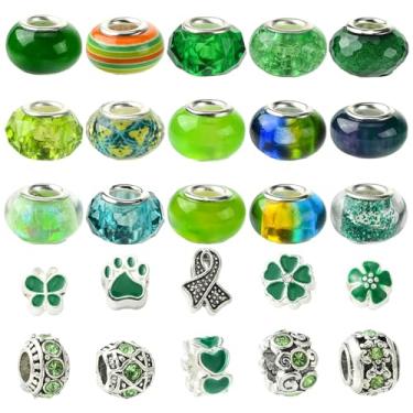 Imagem de Ipotkitt 50 peças aleatórias de resina verde Rondelle contas europeias trevo trevo dia de São Patrício contas grandes furos para fazer joias, faça você mesmo, pulseira, colar, brincos, chaveiros