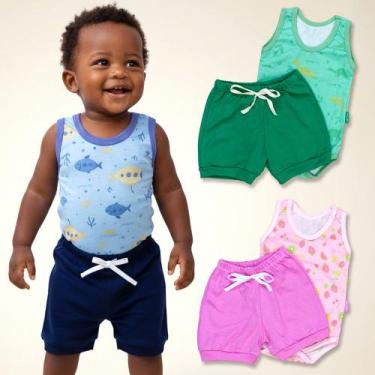 Imagem de Look Bebê Verão Regata Estampada e Shorts 100% Algodão Cor:verdeTamanh