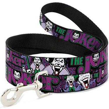 Imagem de Coleira para cães – 6-FEET – espadas com logotipo de rosto de coringa preto verde e roxo – estreita 1,27 cm