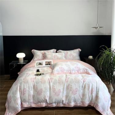 Imagem de Jogo de cama com estampa de rosas, macio e sedoso ao toque, estilo 2, tamanho Queen (200x230cm), 4 peças. Inclui capa de edredom e lençol.