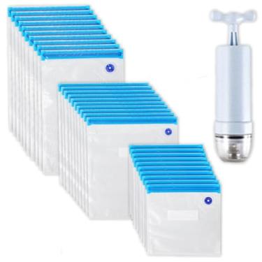 Imagem de 35PCS Sacos de Armazenamento Alimentos com Vácuo Reutilizáveis 1 Bomba Manual 4 Clips Cozinha Selagem Selador a para Legumes Frutas Carnes Zíperes Herméticos à Pressão e Vazamento Válvula Ar Auto-Sela