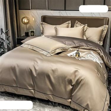 Imagem de Conjunto de cama de algodão de fibra longa, liso e agradável à pele, com capa de edredom para cama de casal, 2 (1,8 m), 4 peças.