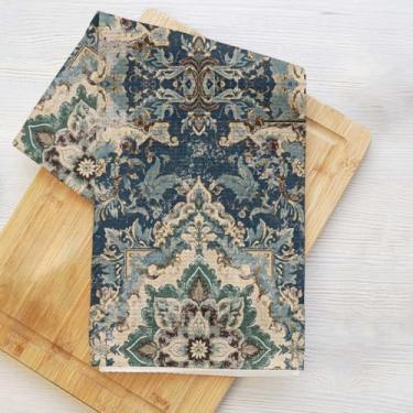 Imagem de Toalhas de cozinha vintage com padrão floral, boho vintage flor estética decorativa toalha de prato de microfibra absorvente toalha de chá, azul verde toalhas de mão para casa de fazenda casa de banho