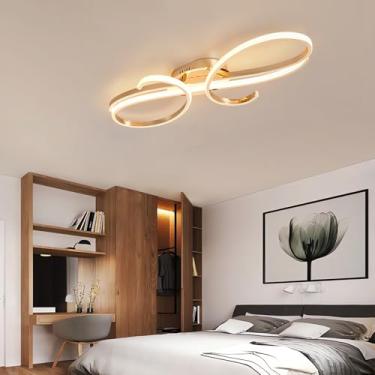 Imagem de Luminária de teto LED moderna de 48 W com controle remoto, dimerizável continuamente (3000-6000 K), lustre de metal e acrílico de 60 cm para iluminação de quarto, sala de estar, escritório e