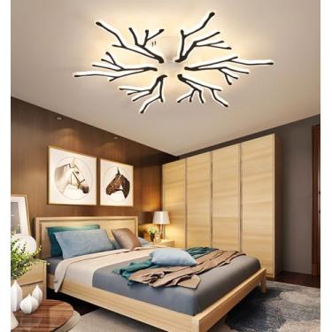 Imagem de Luminária de teto LED moderna e regulável, grande, com controle remoto, 90W, alto brilho, formato de chifre, ideal para sala de estar, quarto, cozinha e sala de jantar (Ø78CM)