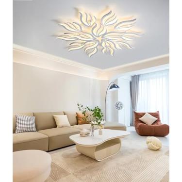 Imagem de Luminária de teto LED dimerizável em formato de pétala, alta luminosidade, 145 W, moderna, para sala de estar, com controle remoto e mudança de cor, ideal para quarto (branca, 15 lâmpadas).