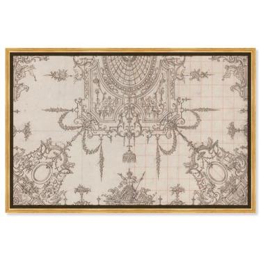 Imagem de Art Remedy Teto com treliças e figuras sentadas em tela ilustrações vintage, moldura dourada, 76 cm x 50 cm