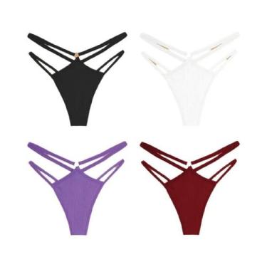 Imagem de Calcinhas De Algodão Listradas De Cintura Baixa Para Mulheres, 4 Peças