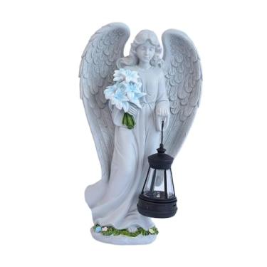 Imagem de Ｂｅｓｇａ Estátua de anjo movida a energia solar, ornamento criativo em resina com luzes, ideal para jardim, pátio, e paisagismo, de Pé