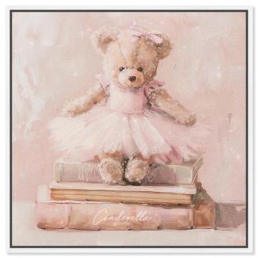 Imagem de Art Remedy Livros de bailarina Teddy Books Canvas Kids Art Prints, moldura branca, 40,6 cm x 40,6 cm
