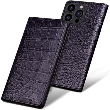 Imagem de MAALYA Capa de coldre flip com padrão de crocodilo, para Apple iPhone 14 Pro Max 2022 Capa fólio magnética à prova de choque à prova de arranhões (Cor: Preto)