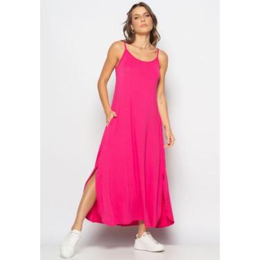 Imagem de Vestido Longo Alcinha Com Barra Arredondada E Bolsos Pink Salvatore, M