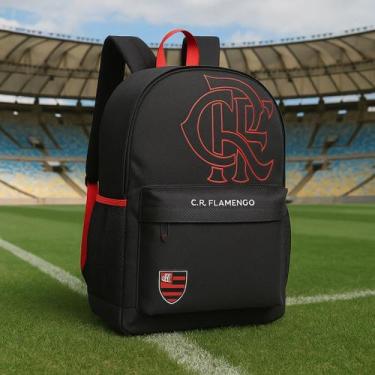 Imagem de Mochila Flamengo Oficial  Porta Notebook Escolar Unissex Preta e Verme